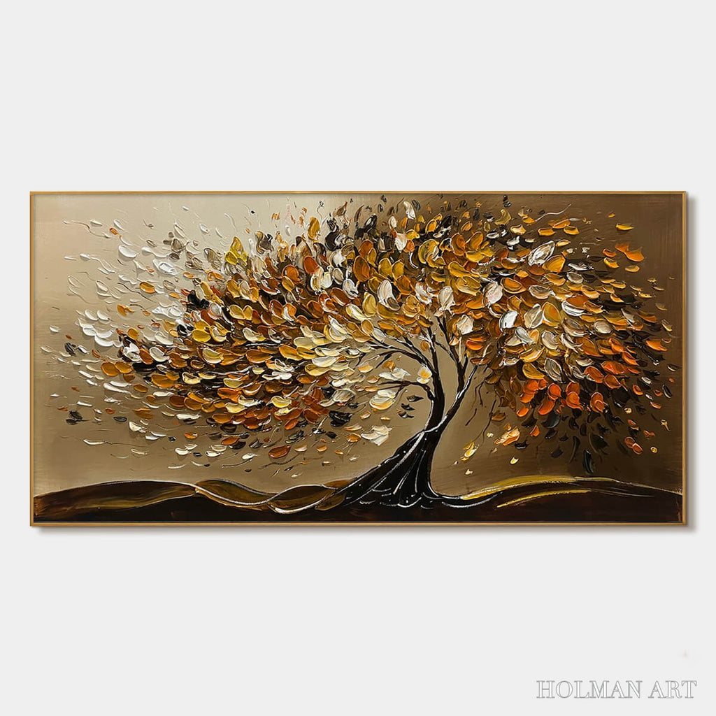 HOLMAN ART Golden Whispers – Textured Golden Tree Impasto Oil Painting - image 1