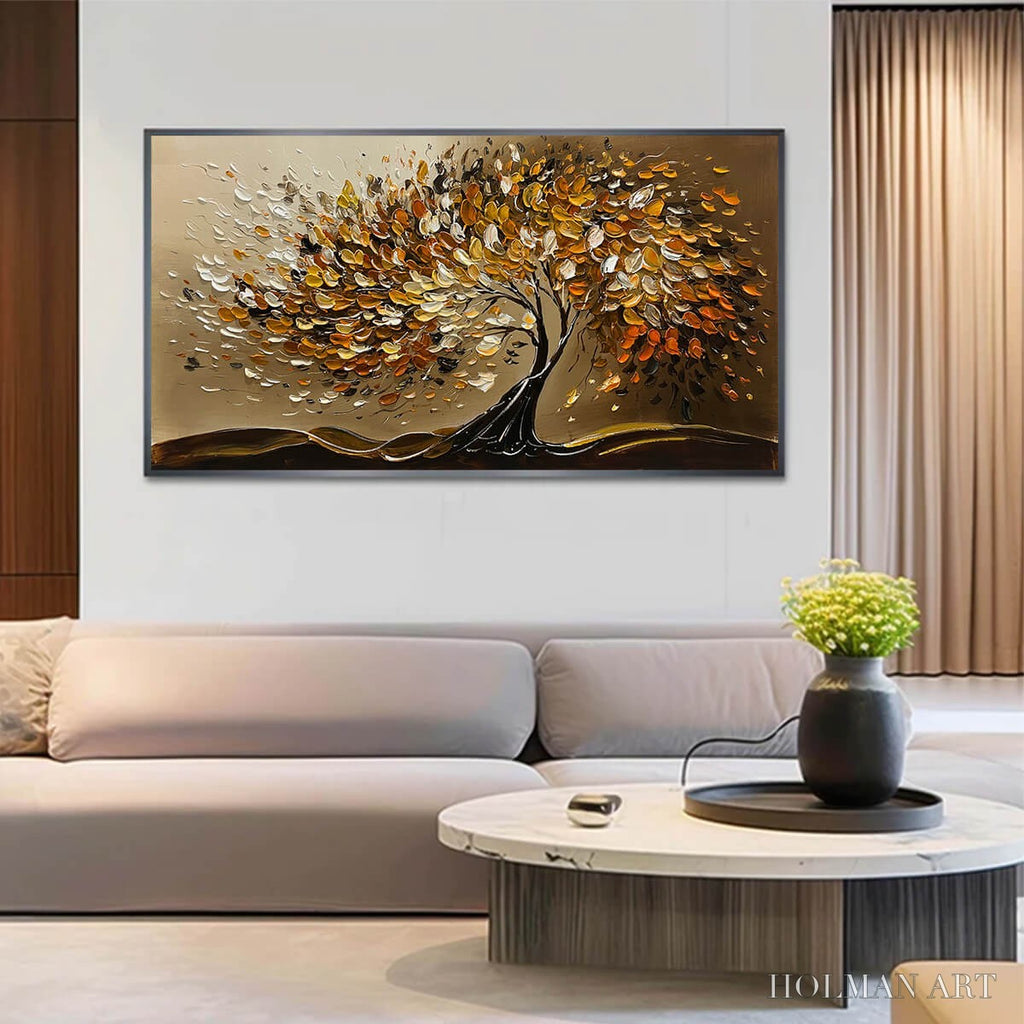 HOLMAN ART Golden Whispers – Textured Golden Tree Impasto Oil Painting - image 2