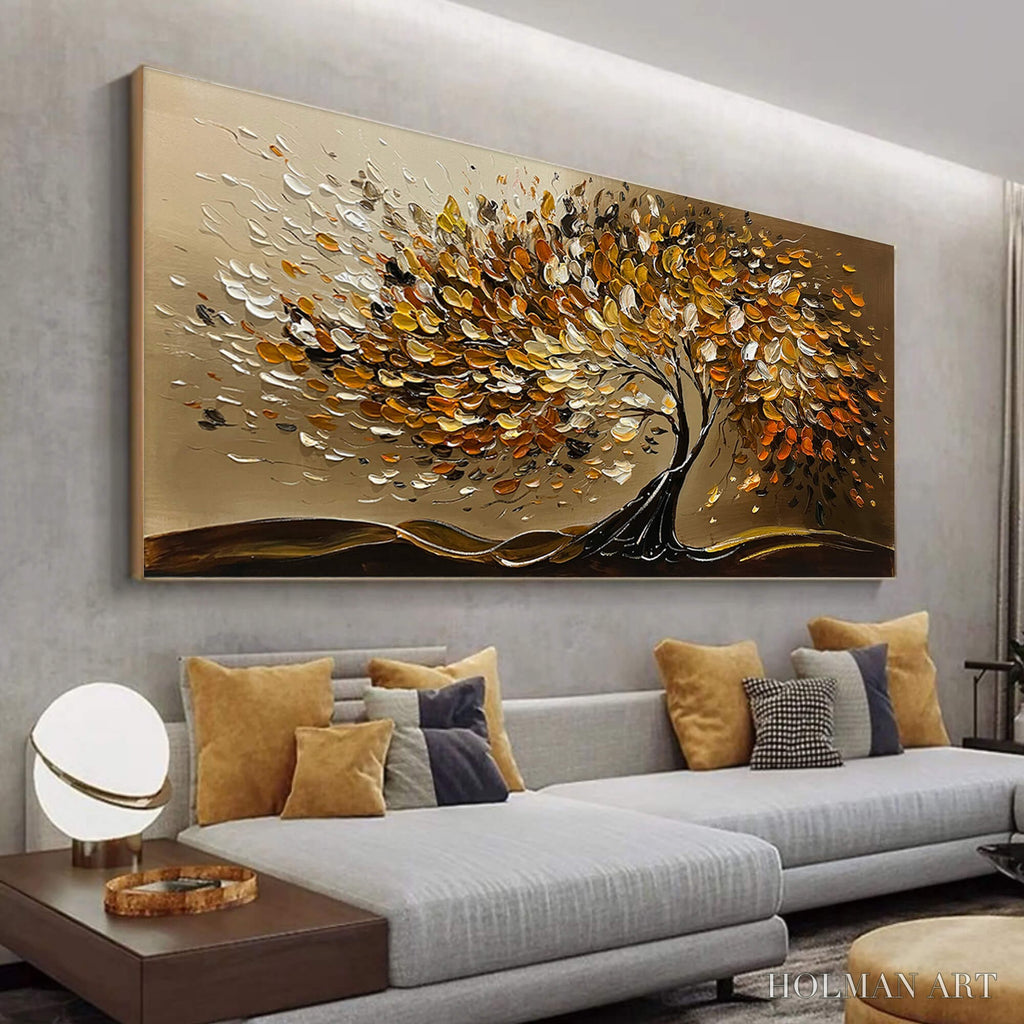HOLMAN ART Golden Whispers – Textured Golden Tree Impasto Oil Painting - image 4