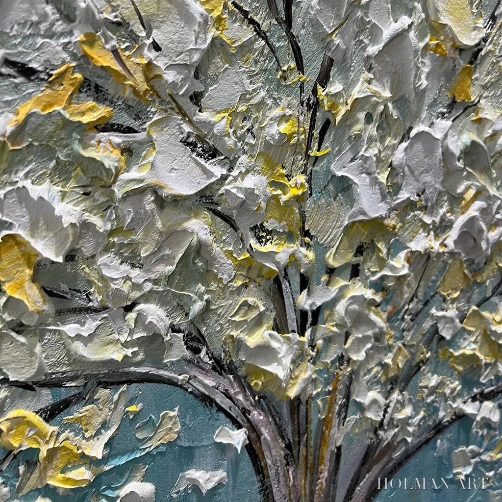 HOLMAN ART Golden Bloom – Textured Impasto Tree Painting in White and Gold - image 3