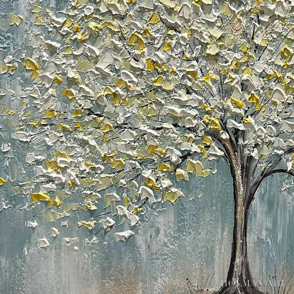 HOLMAN ART Golden Bloom – Textured Impasto Tree Painting in White and Gold - image 5