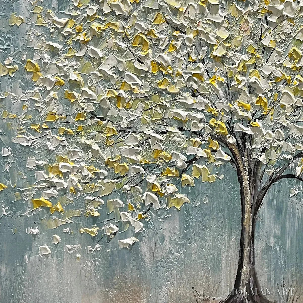 HOLMAN ART Golden Bloom – Textured Impasto Tree Painting in White and Gold - image 5