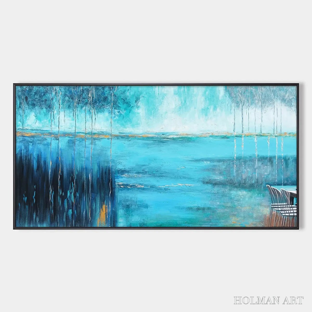 HOLMAN ART Azure Reflections – Abstract Landscape Oil Painting on Canvas - image 1