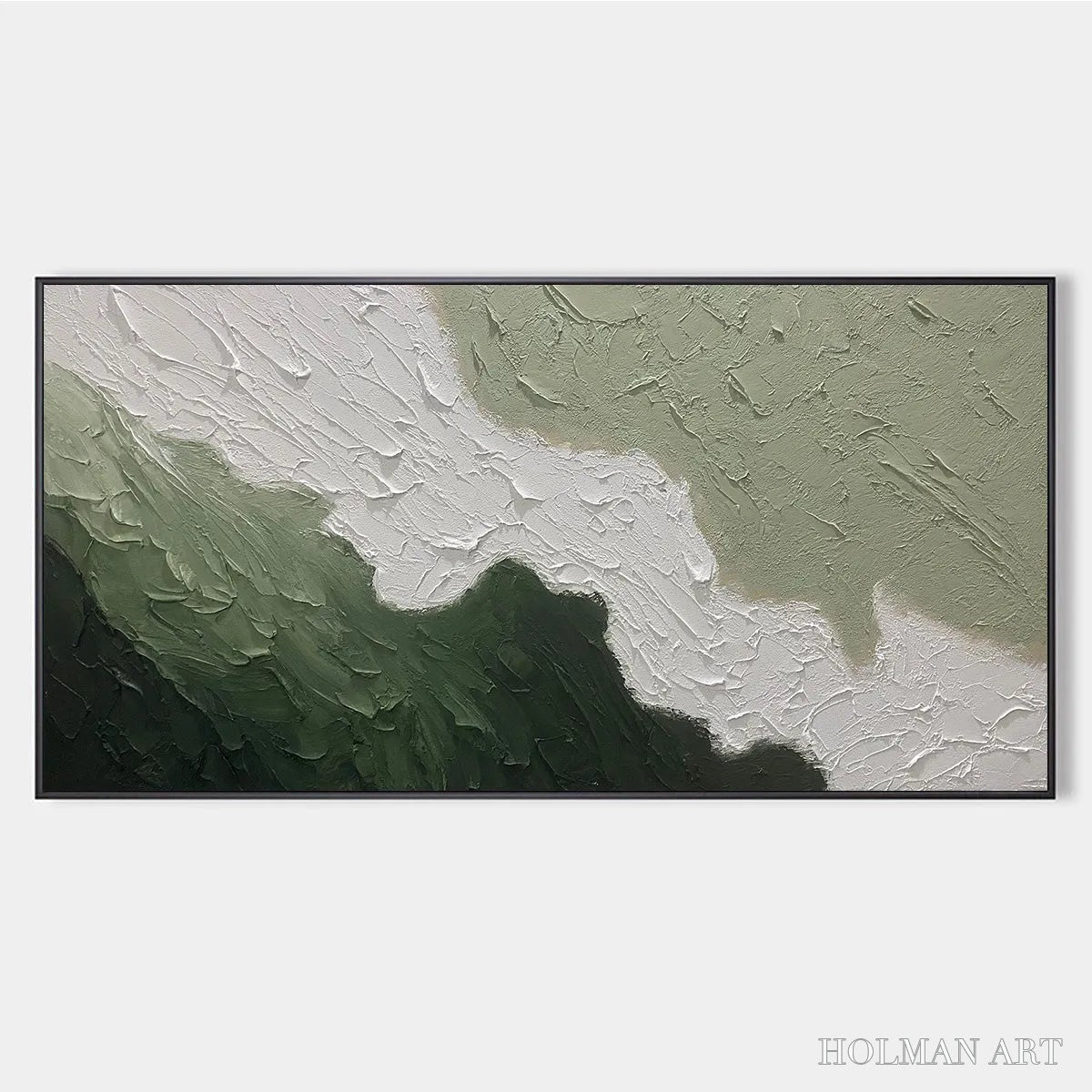 HOLMAN ART Emerald Flow – Textured Abstract Landscape Painting in Greens and White - image 1