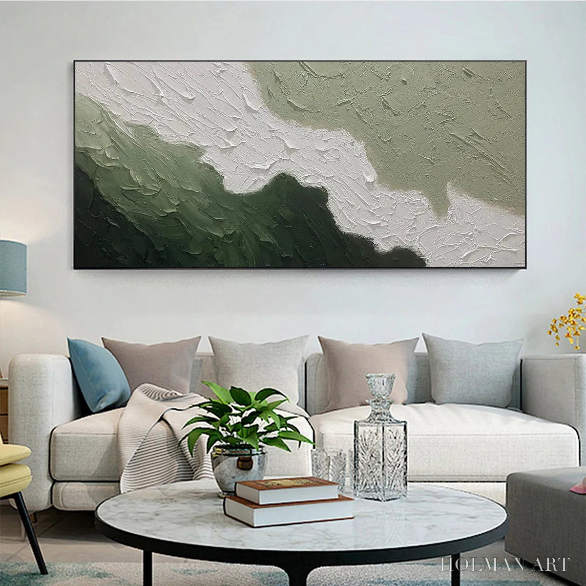 HOLMAN ART Emerald Flow – Textured Abstract Landscape Painting in Greens and White - image 5