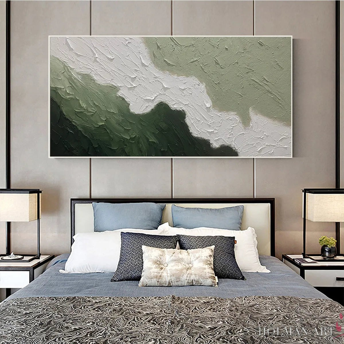 HOLMAN ART Emerald Flow – Textured Abstract Landscape Painting in Greens and White - image 6
