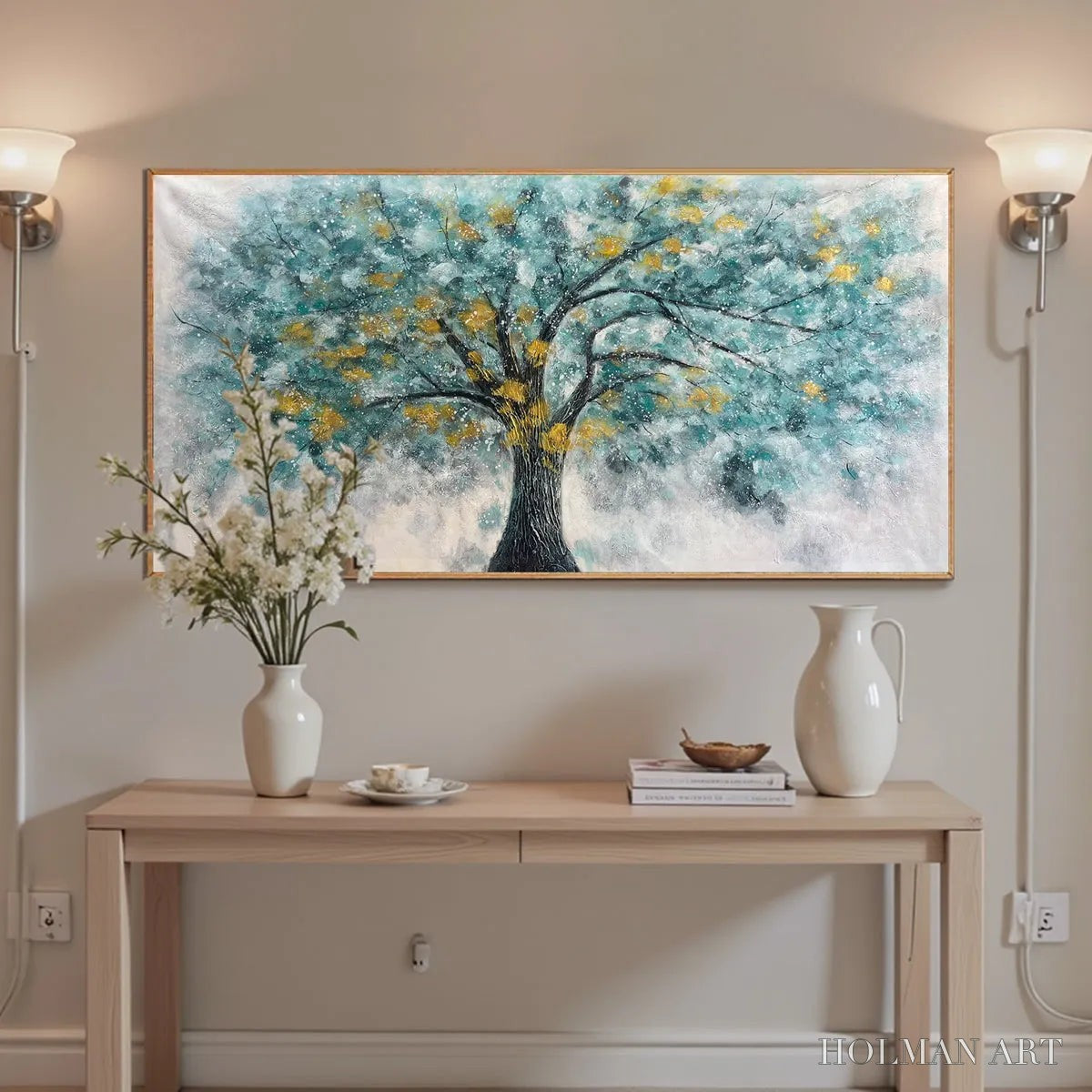 HOLMAN ART Golden Autumn – Panoramic Tree Painting, Textured , Blue, Gold, Living Room, Bedroom, Office - image 5