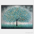 HOLMAN ART Teal Dream – Textured Tree Painting in Teal and Grey, Horizontal Canvas, Modern - image 1