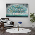 HOLMAN ART Teal Dream – Textured Tree Painting in Teal and Grey, Horizontal Canvas, Modern - image 2