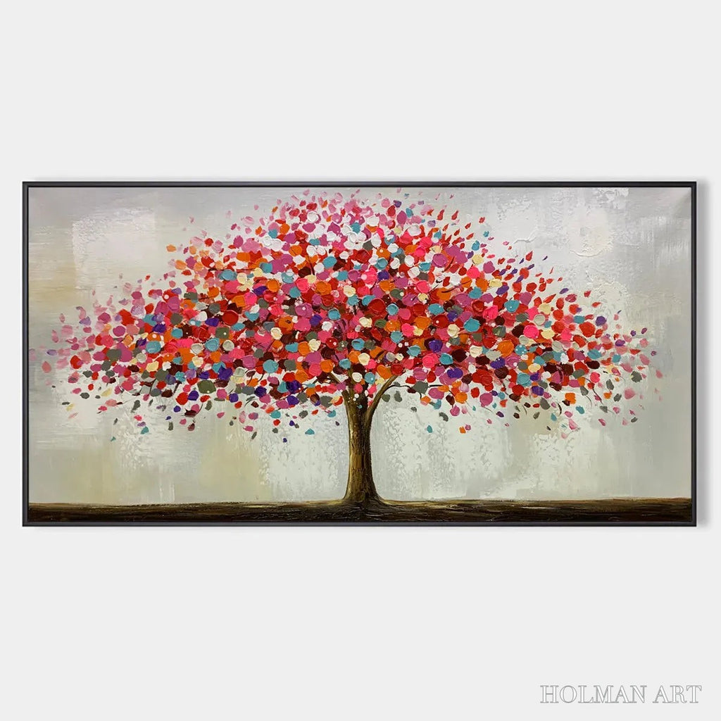 HOLMAN ART Jewel Tree – Colorful Abstract Tree Painting, Impasto Texture, Horizontal Canvas, Modern - image 1