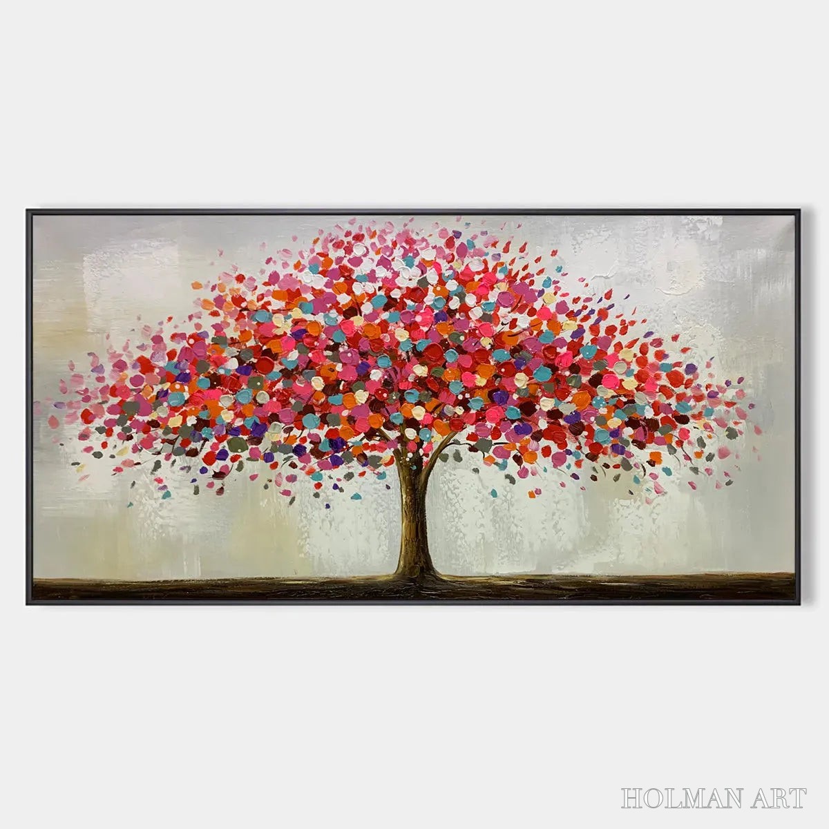 HOLMAN ART Jewel Tree – Colorful Abstract Tree Painting, Impasto Texture, Horizontal Canvas, Modern - image 1