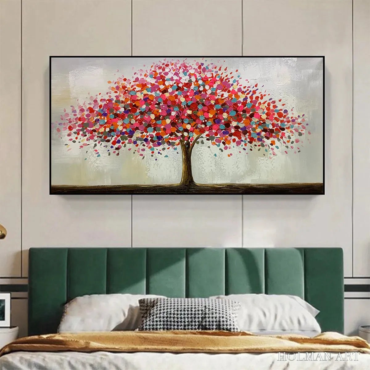 HOLMAN ART Jewel Tree – Colorful Abstract Tree Painting, Impasto Texture, Horizontal Canvas, Modern - image 2