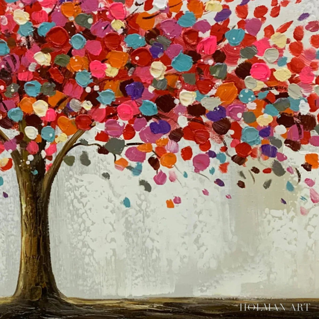 HOLMAN ART Jewel Tree – Colorful Abstract Tree Painting, Impasto Texture, Horizontal Canvas, Modern - image 3