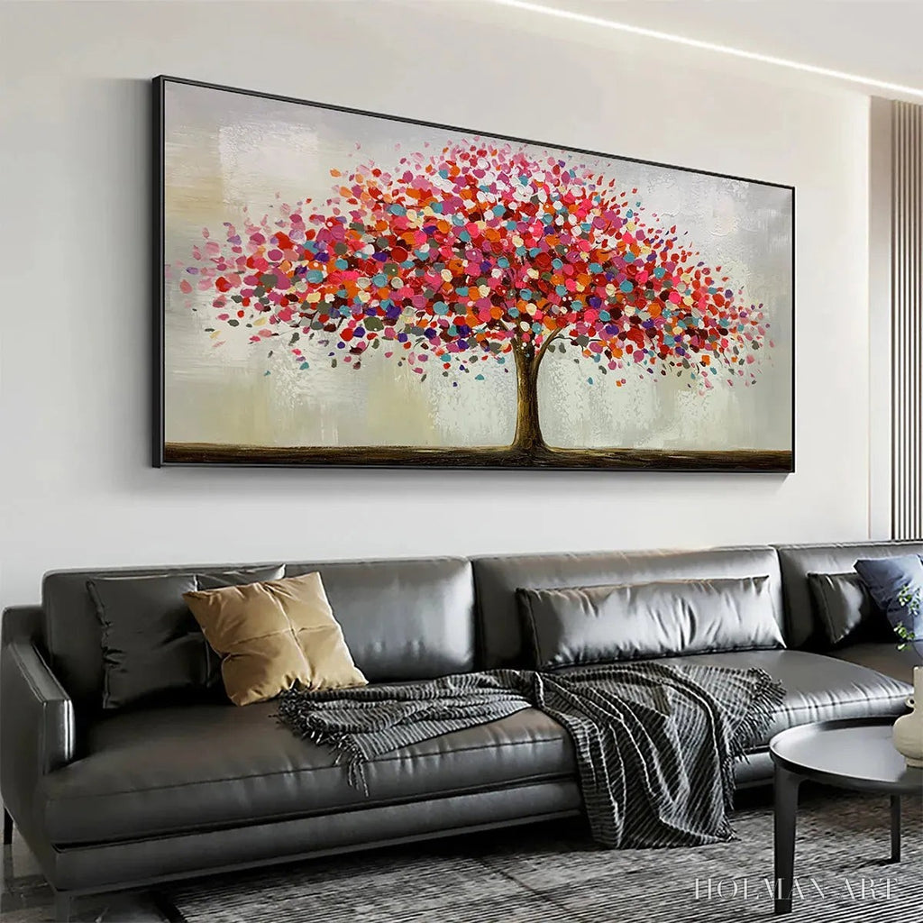 HOLMAN ART Jewel Tree – Colorful Abstract Tree Painting, Impasto Texture, Horizontal Canvas, Modern - image 4