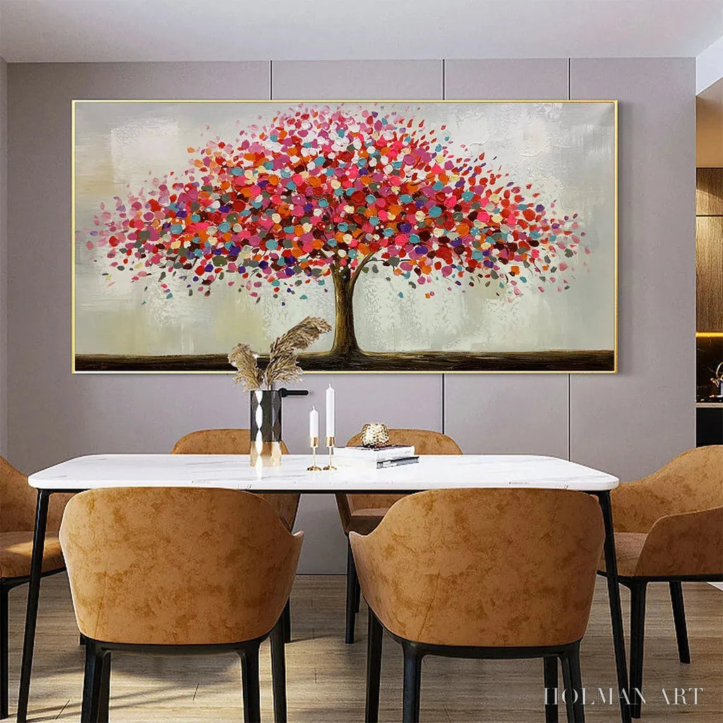 HOLMAN ART Jewel Tree – Colorful Abstract Tree Painting, Impasto Texture, Horizontal Canvas, Modern - image 6