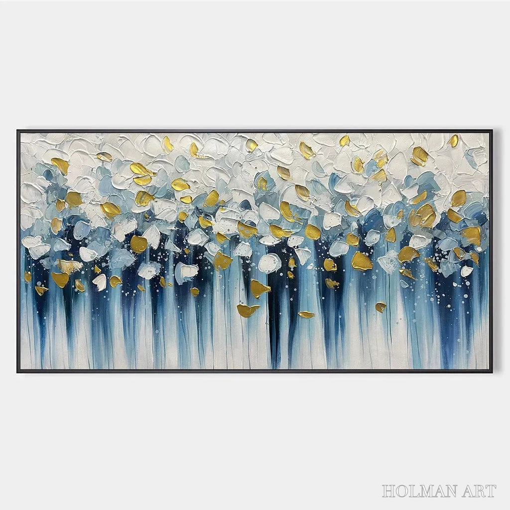 HOLMAN ART Golden Falls – Abstract Painting in Blue and Gold, Textured Canvas, Modern - image 1