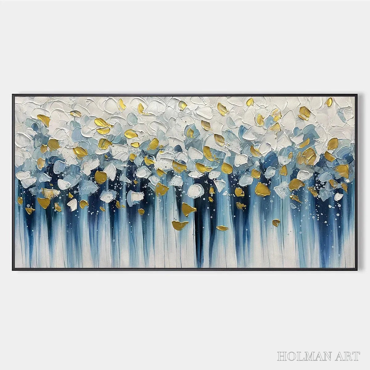 HOLMAN ART Golden Falls – Abstract Painting in Blue and Gold, Textured Canvas, Modern - image 1