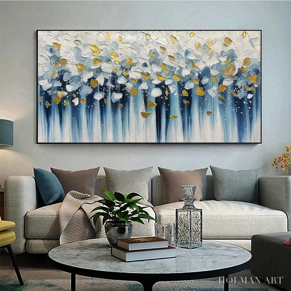 HOLMAN ART Golden Falls – Abstract Painting in Blue and Gold, Textured Canvas, Modern - image 4