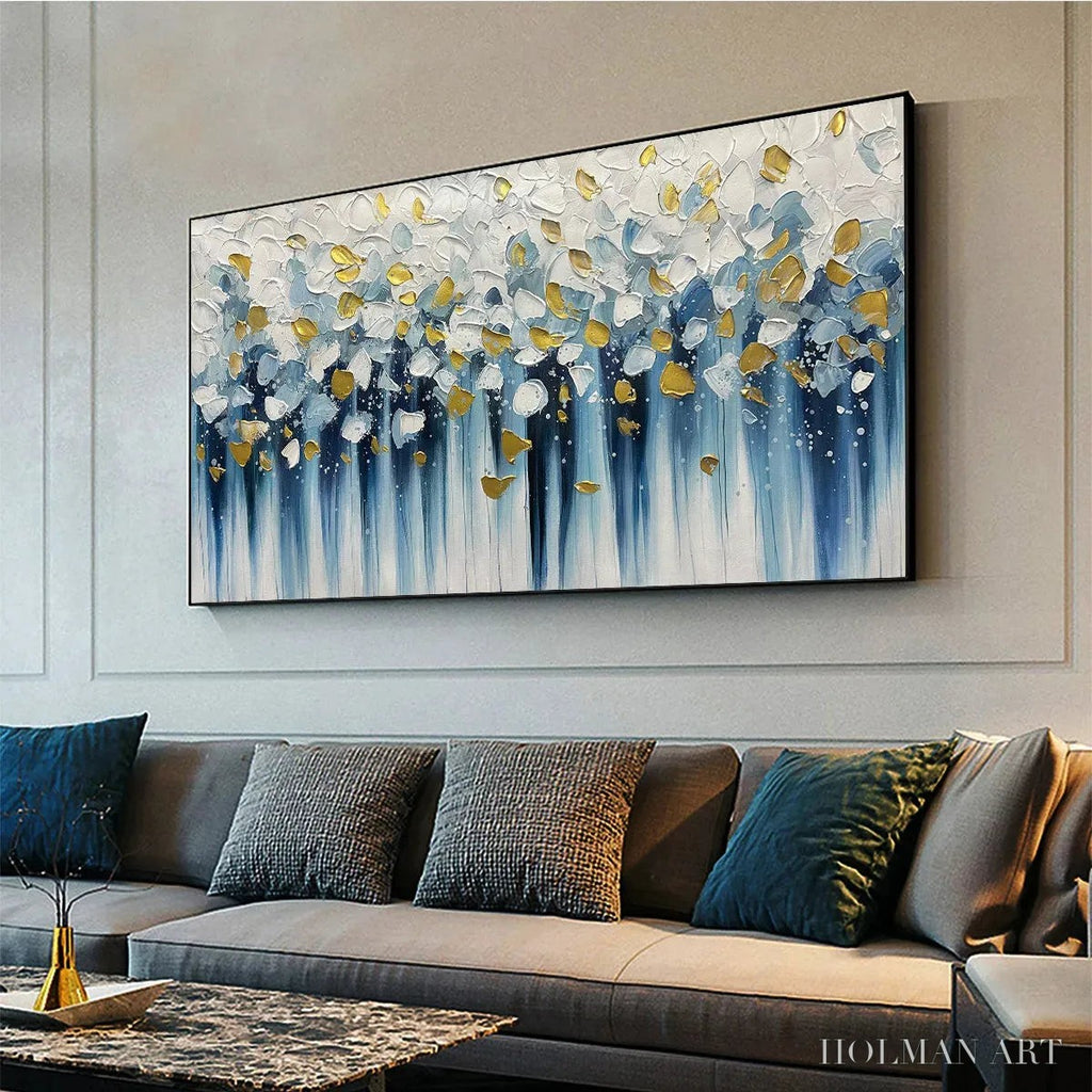 HOLMAN ART Golden Falls – Abstract Painting in Blue and Gold, Textured Canvas, Modern - image 5