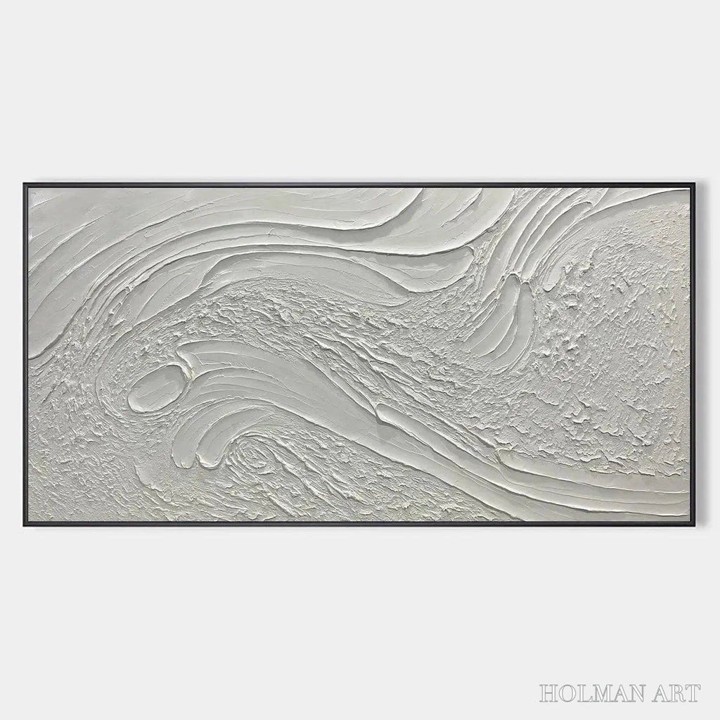 HOLMAN ART White Sands – Textured Abstract Painting in Off-White, Panoramic Canvas, Minimalist - image 1