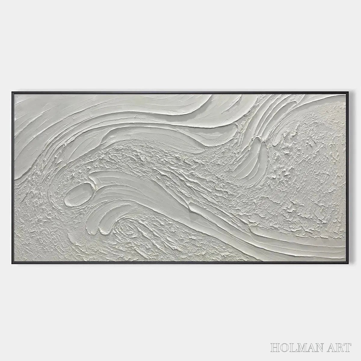 HOLMAN ART White Sands – Textured Abstract Painting in Off-White, Panoramic Canvas, Minimalist - image 1