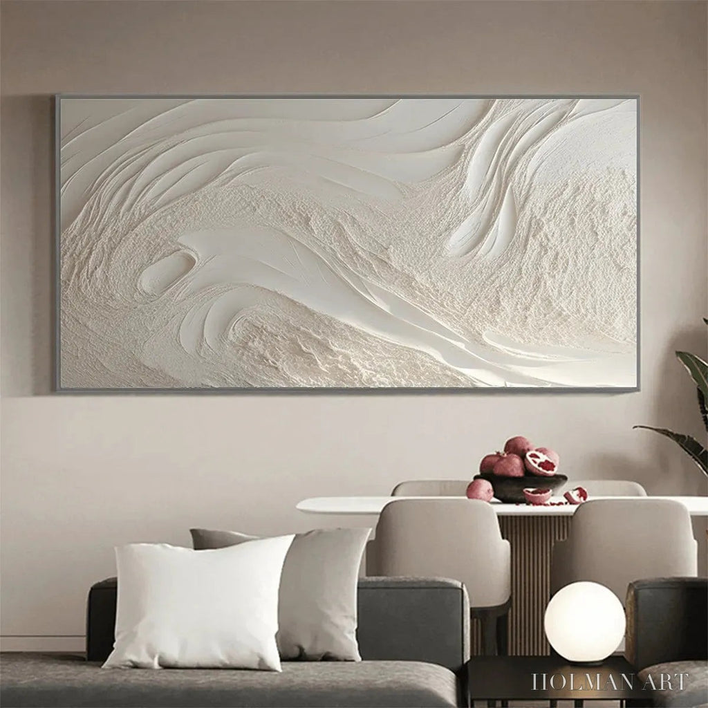 HOLMAN ART White Sands – Textured Abstract Painting in Off-White, Panoramic Canvas, Minimalist - image 5