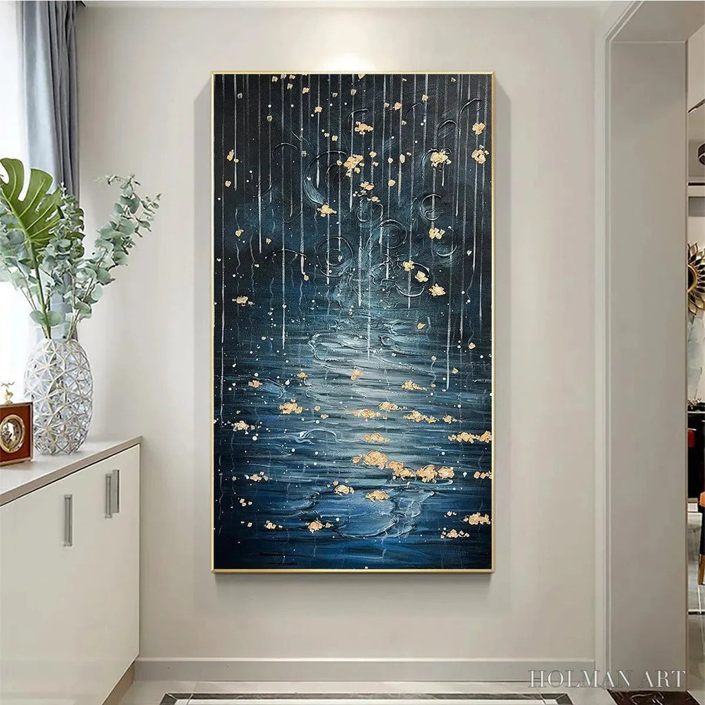 HOLMAN ART Golden Falls – Abstract Waterfall Painting, Blue and Gold, Vertical Canvas, Modern - image 4