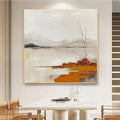 HOLMAN ART Serene Waters – Minimalist Landscape Painting in White, Grey, and Orange, Square Canvas - image 2