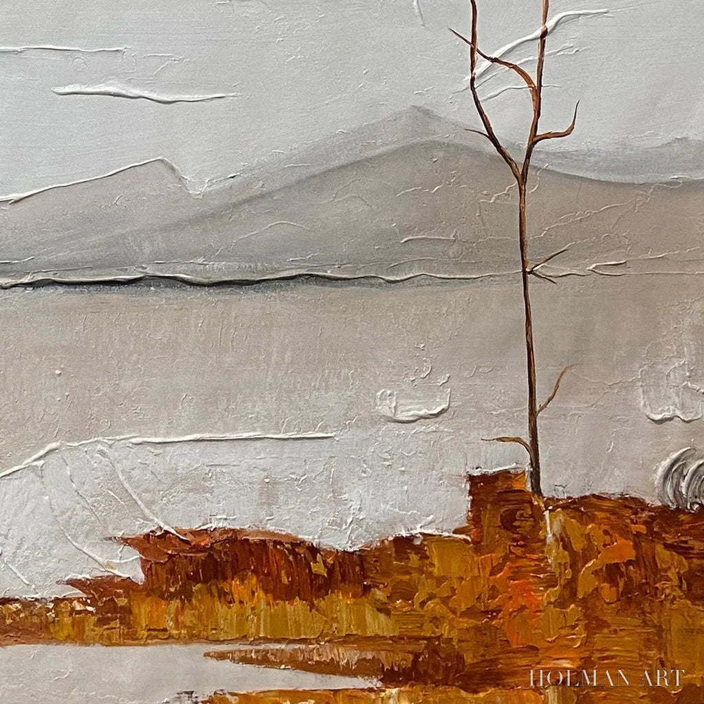 HOLMAN ART Serene Waters – Minimalist Landscape Painting in White, Grey, and Orange, Square Canvas - image 3
