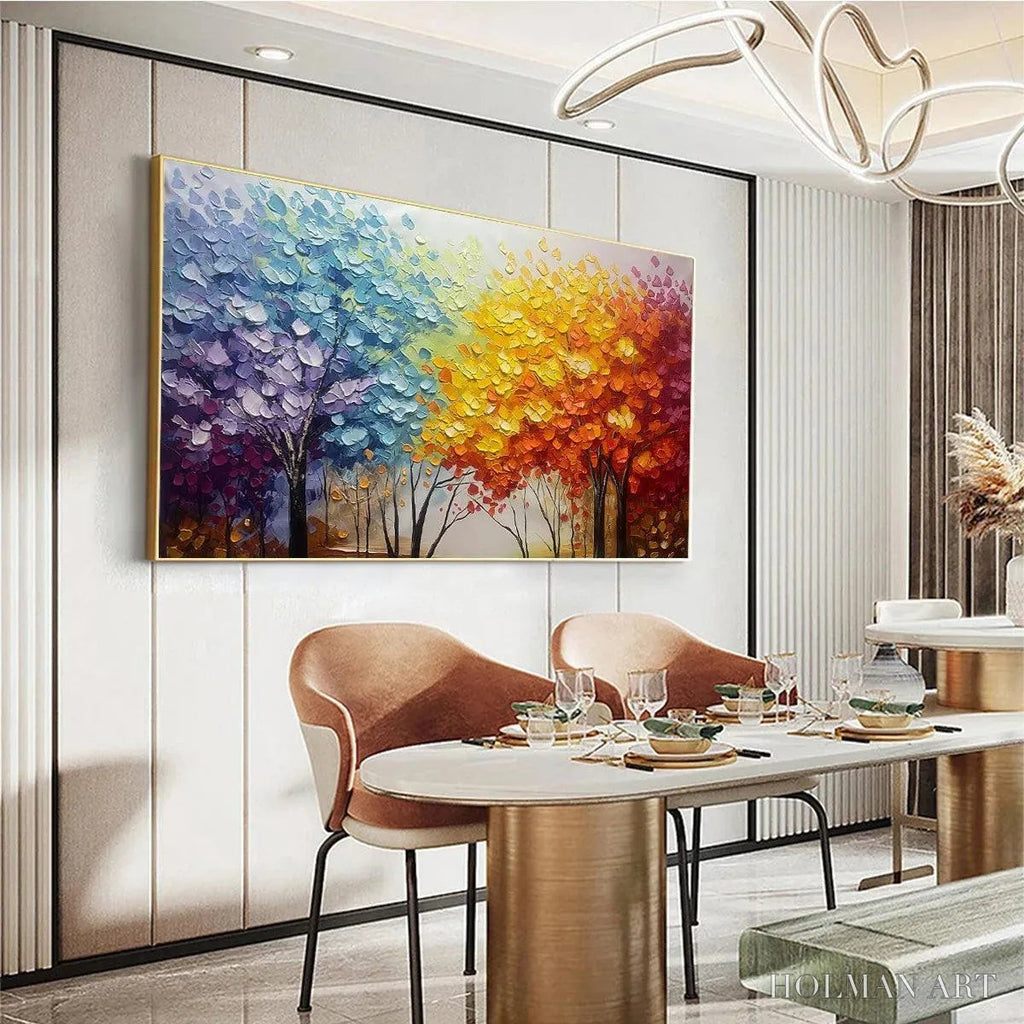 HOLMAN ART Autumn Rainbow – Panoramic Tree Painting in Vibrant Colors, Textured Canvas, Modern - image 4