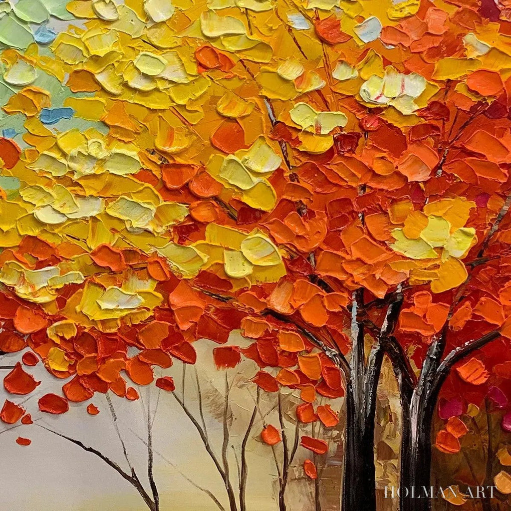 HOLMAN ART Autumn Rainbow – Panoramic Tree Painting in Vibrant Colors, Textured Canvas, Modern - image 5