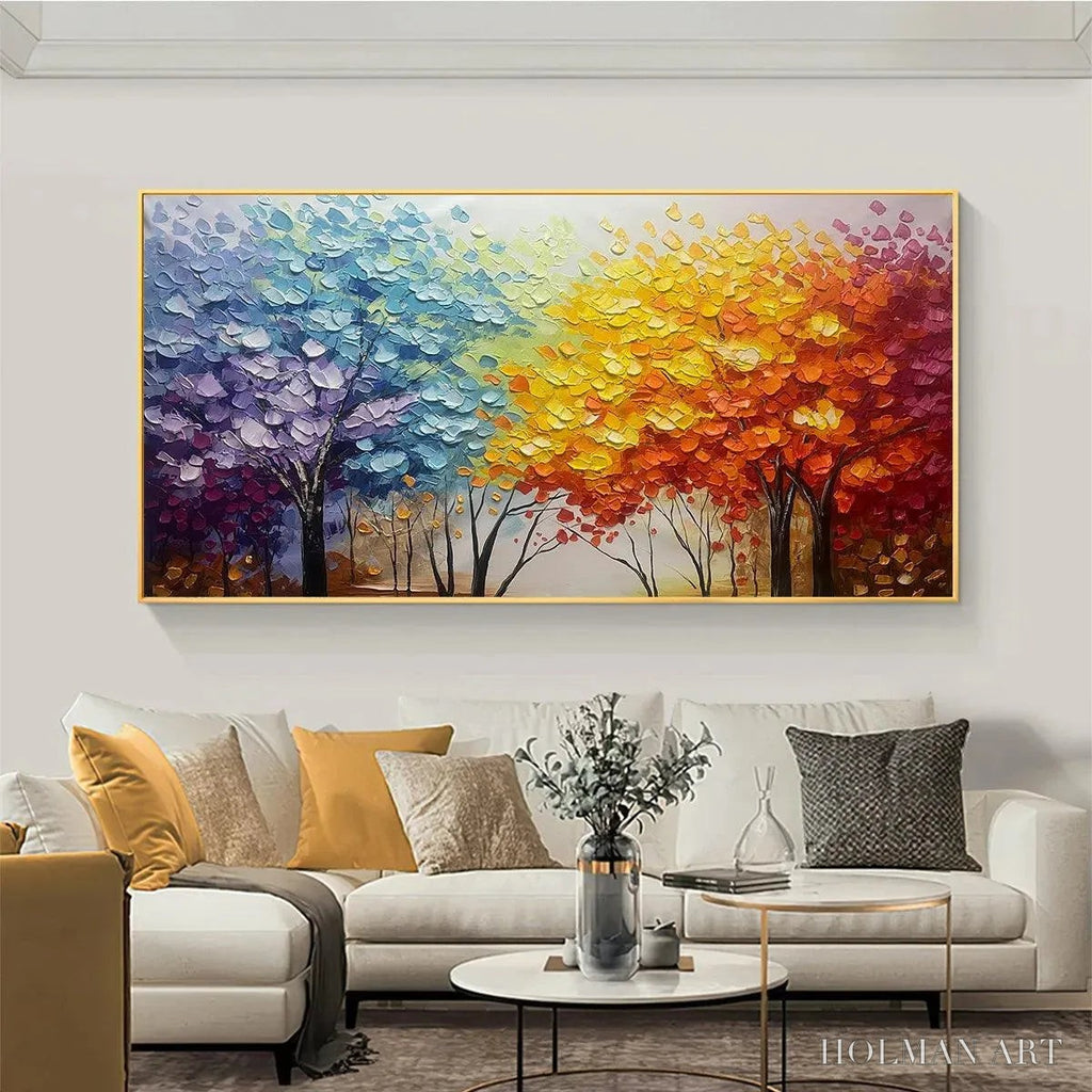 HOLMAN ART Autumn Rainbow – Panoramic Tree Painting in Vibrant Colors, Textured Canvas, Modern - image 6