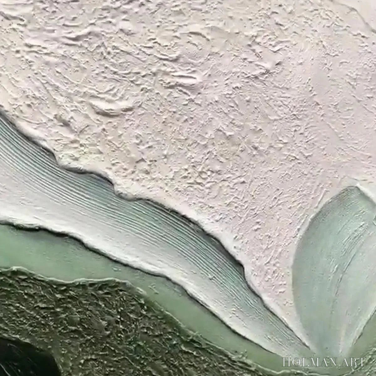 HOLMAN ART Emerald Flow – Textured Abstract Landscape Painting, Green and White , Panoramic Canvas, Nature-Inspired Decor - image 3