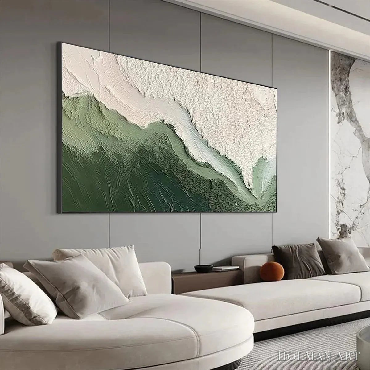 HOLMAN ART Emerald Flow – Textured Abstract Landscape Painting, Green and White , Panoramic Canvas, Nature-Inspired Decor - image 4