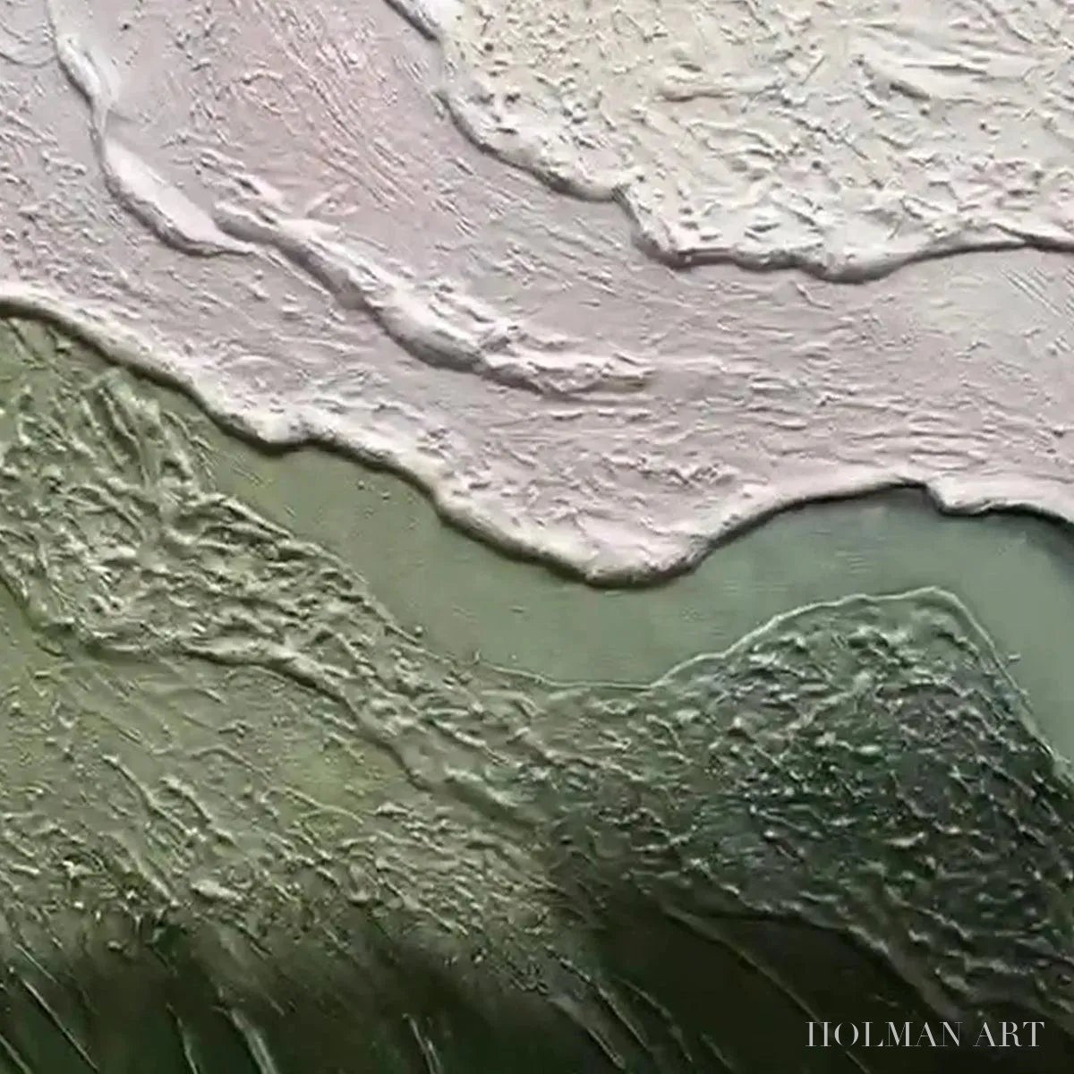 HOLMAN ART Emerald Flow – Textured Abstract Landscape Painting, Green and White , Panoramic Canvas, Nature-Inspired Decor - image 6