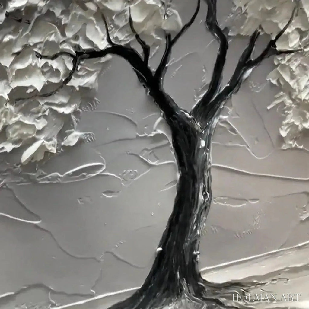 HOLMAN ART Serene Tree – Textured 3D Tree Painting, White Impasto , Panoramic Canvas, Minimalist Decor - image 2