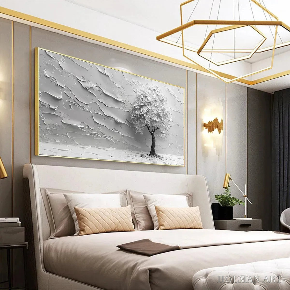 HOLMAN ART Serene Tree – Textured 3D Tree Painting, White Impasto , Panoramic Canvas, Minimalist Decor - image 6