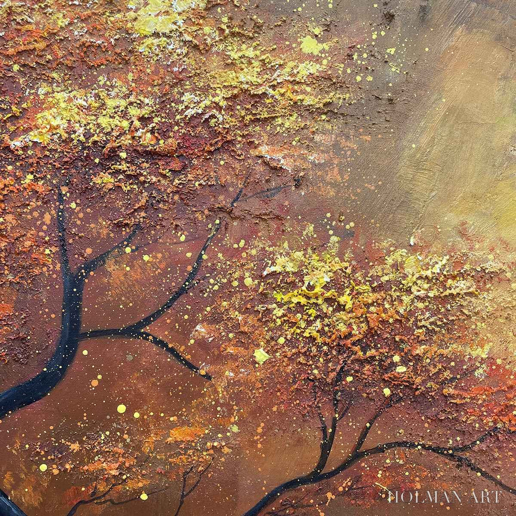 HOLMAN ART Golden Hour – Textured Tree Painting, Impasto , Panoramic Canvas, Landscape Decor - image 3