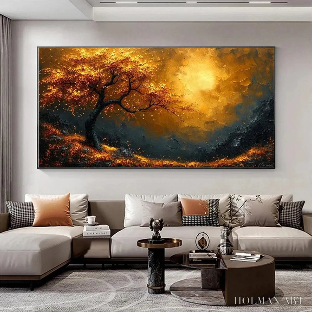 HOLMAN ART Golden Hour – Textured Tree Painting, Impasto , Panoramic Canvas, Landscape Decor - image 4