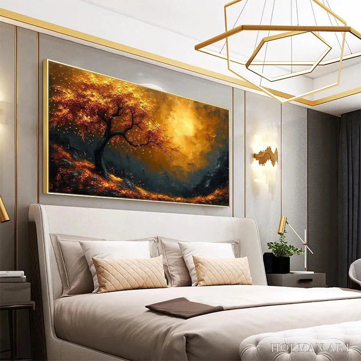 HOLMAN ART Golden Hour – Textured Tree Painting, Impasto , Panoramic Canvas, Landscape Decor - image 6