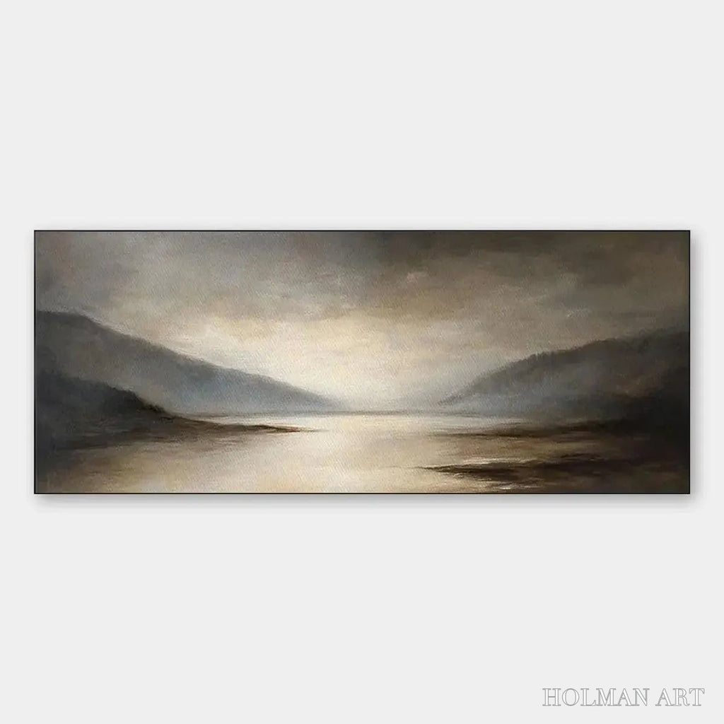 HOLMAN ART Misty Morning Serenity – Landscape Painting, Panoramic , Neutral Decor - image 1