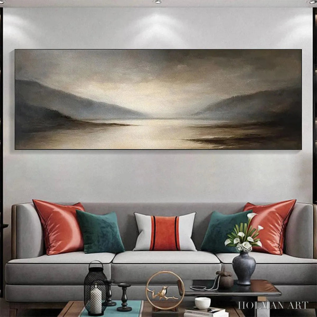 HOLMAN ART Misty Morning Serenity – Landscape Painting, Panoramic , Neutral Decor - image 2