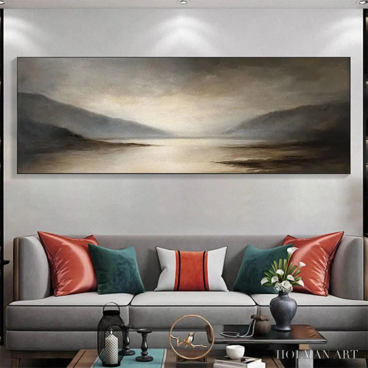 HOLMAN ART Misty Morning Serenity – Landscape Painting, Panoramic , Neutral Decor - image 2
