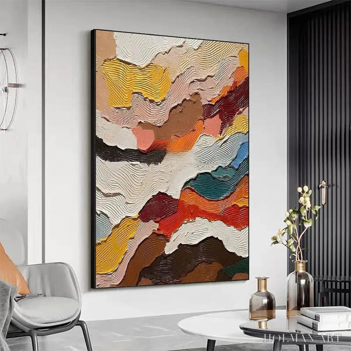 HOLMAN ART Abstract Landscape – Textured Abstract Painting, Colorful Landscape , Vertical Canvas, Impasto Decor - image 4