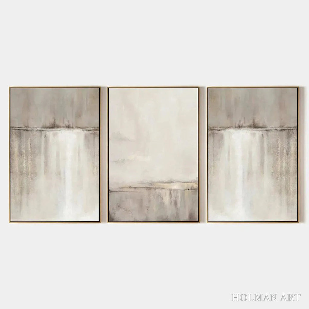 HOLMAN ART Abstract Waterfall Triptych – Minimalist Landscape Painting Set of 3 - image 1
