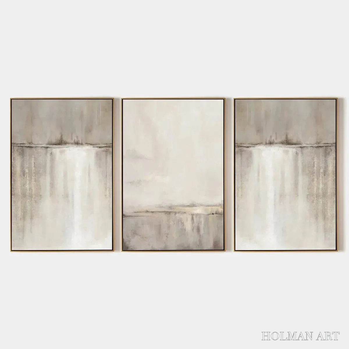 HOLMAN ART Abstract Waterfall Triptych – Minimalist Landscape Painting Set of 3 - image 1