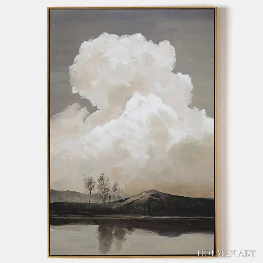 HOLMAN ART Cloudy Landscape – Muted Landscape Painting, Vertical - image 1