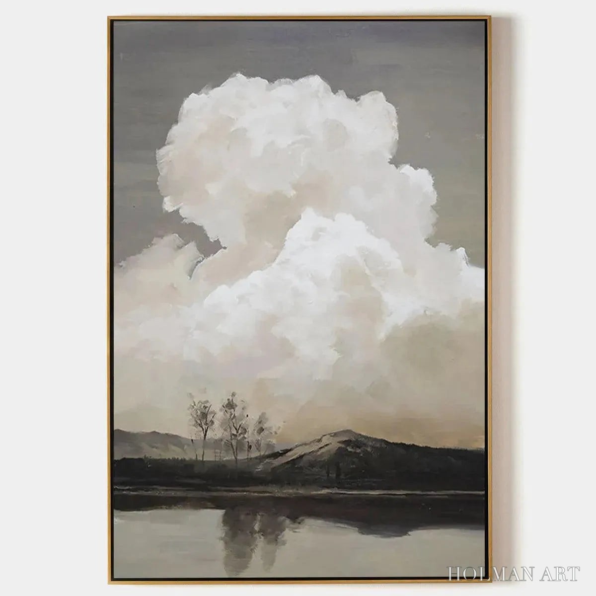 HOLMAN ART Cloudy Landscape – Muted Landscape Painting, Vertical - image 1