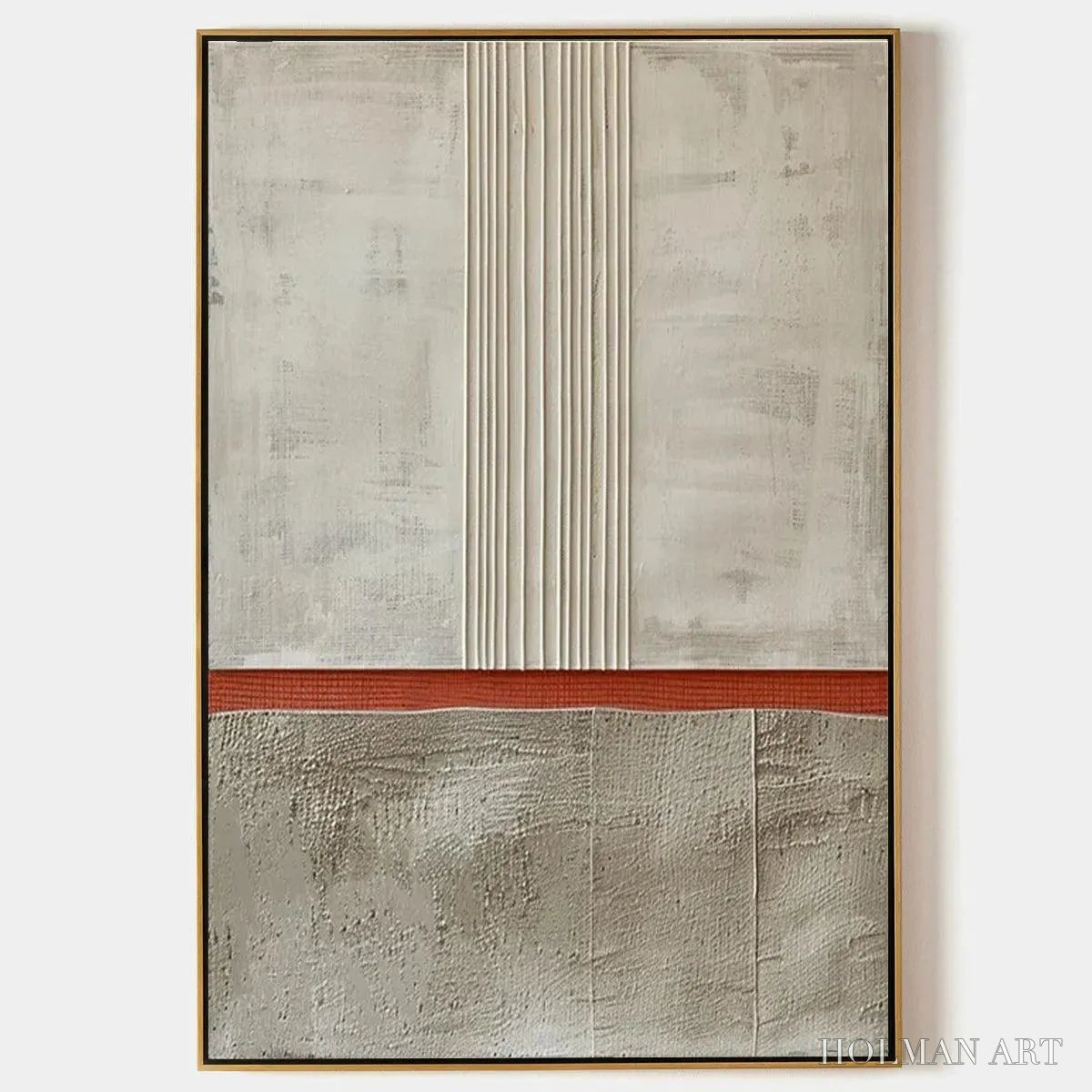HOLMAN ART Textured Minimalist Landscape – Terracotta and Beige Abstract Painting, Vertical - image 1