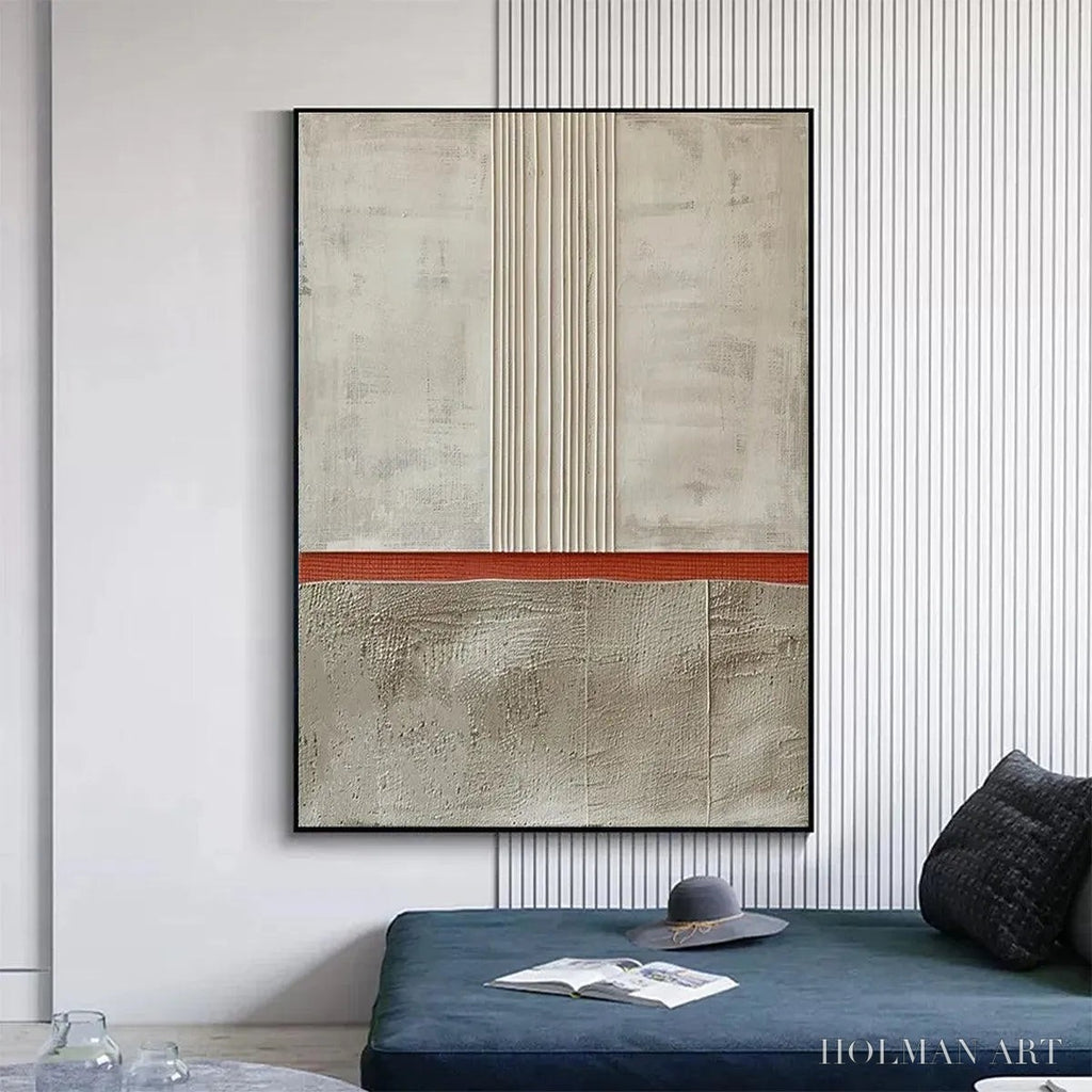 HOLMAN ART Textured Minimalist Landscape – Terracotta and Beige Abstract Painting, Vertical - image 2